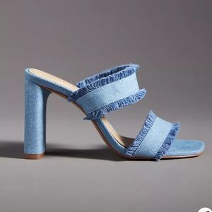 NWOT SCHUTZ Blue Frayed Denim Heels